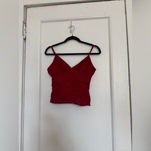 NWT De Rococo gathered neck linen camisole in cherry red